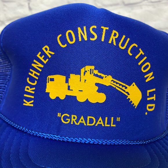 Vintage Hat Cap Snapback Blue Kirchner Construction GRADALL Trucker Mesh Rope - Picture 6 of 9